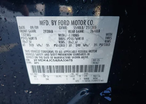 2010 Ford Edge Sel from USA, damaged, VIN 2FMDK4JC5ABA33678